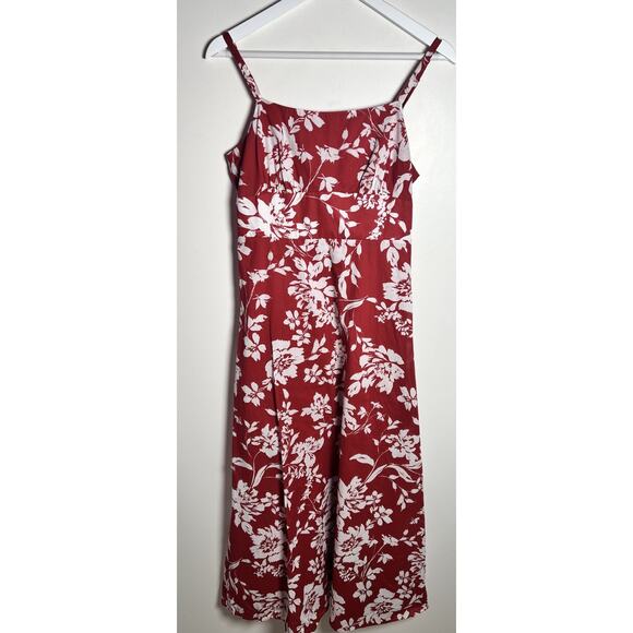 MADEWELL Womens 6 Red Floral Adjustable Straps Square Neck Smock Back MIDI Dress - Picture 5 of 11